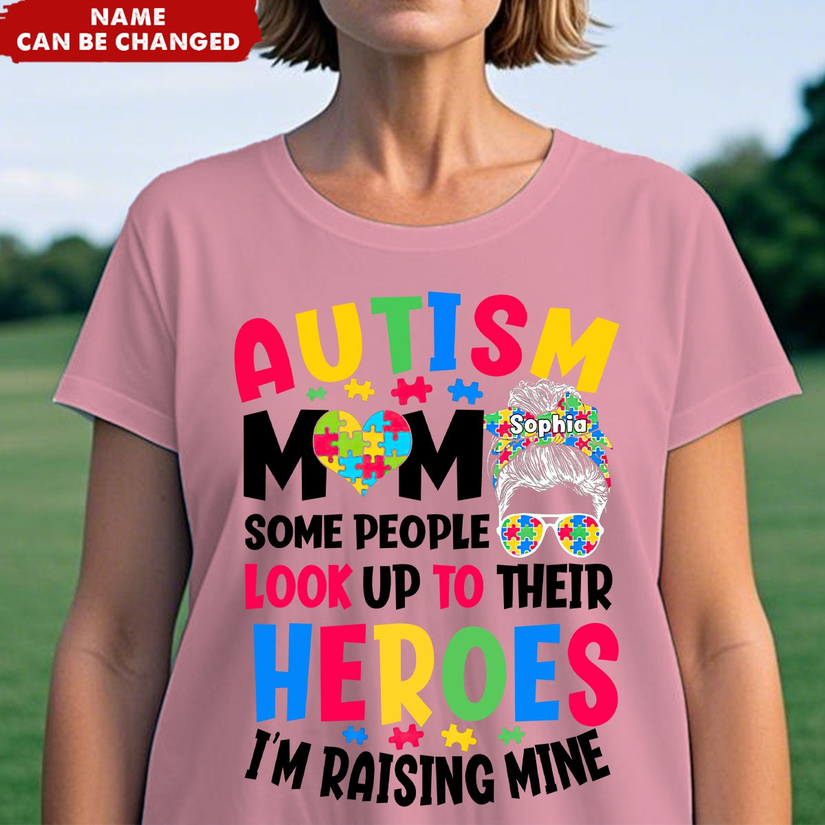 Autism Mom Raising Hero Personalized Name T-Shirt