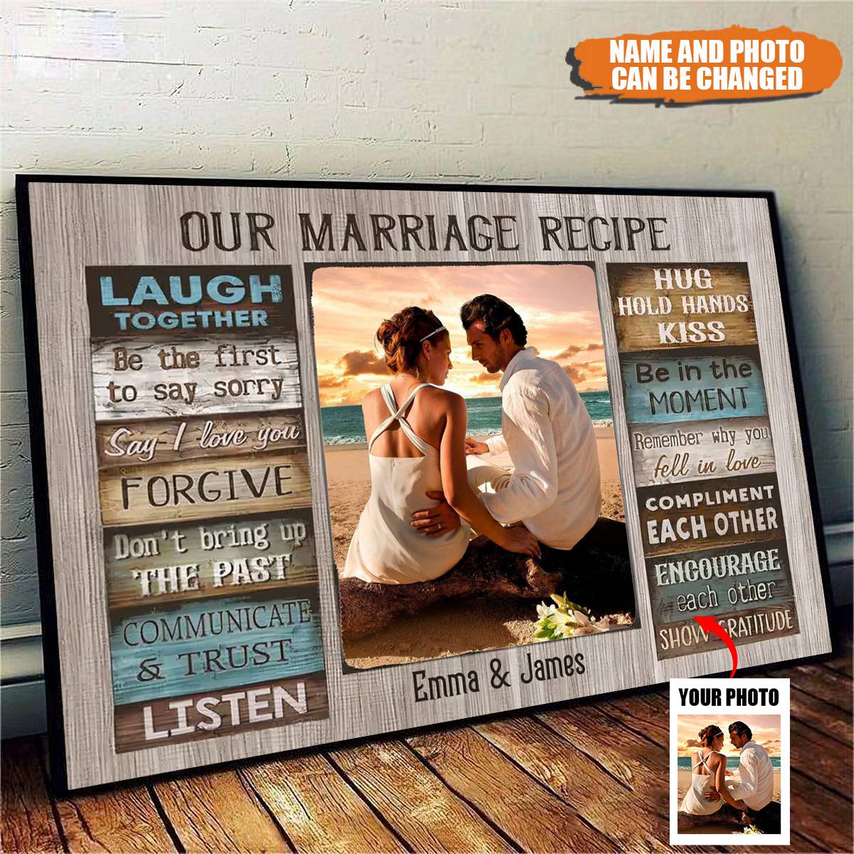 Personalized Canvas Custom Couple Photo and Name - For Our Forever Love - Marriage Recipe