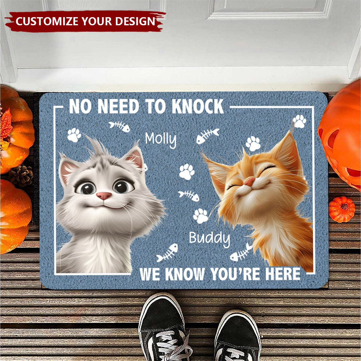 No Need To Knock - Cat Personalized Doormat