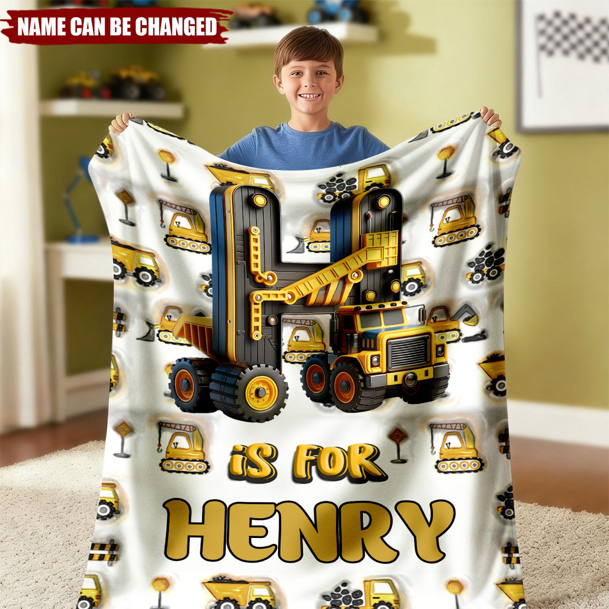 Construction Vehicle Letters - Personalized Kid Blanket