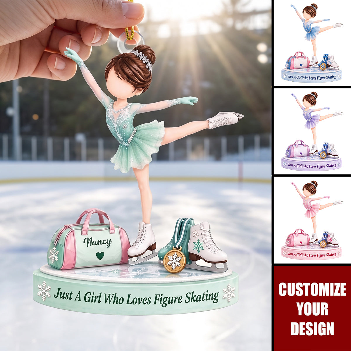 Personalized Figure Skater Girl Ornament, Custom Ice Skater Name Gift