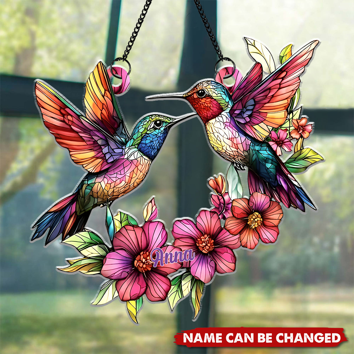 Coloful Hummingbird - Personalized Hummingbird Window Hanging Suncatcher Ornament