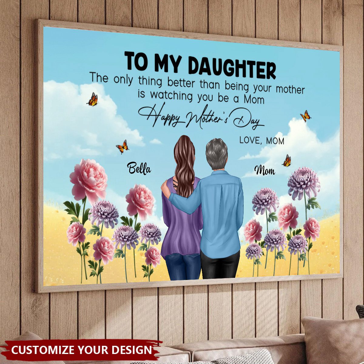 Personalized Mother’s Day Gift – To My Daughter From Mom, “Watching You Be a Mom” Poster with Birth Flower Design, Perfect Gift for Daughter