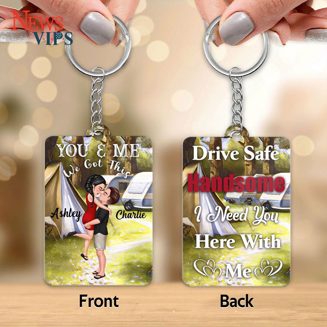 Hugging Kissing Doll Couple Camping - I Need You - Personalized Acrylic Keychain