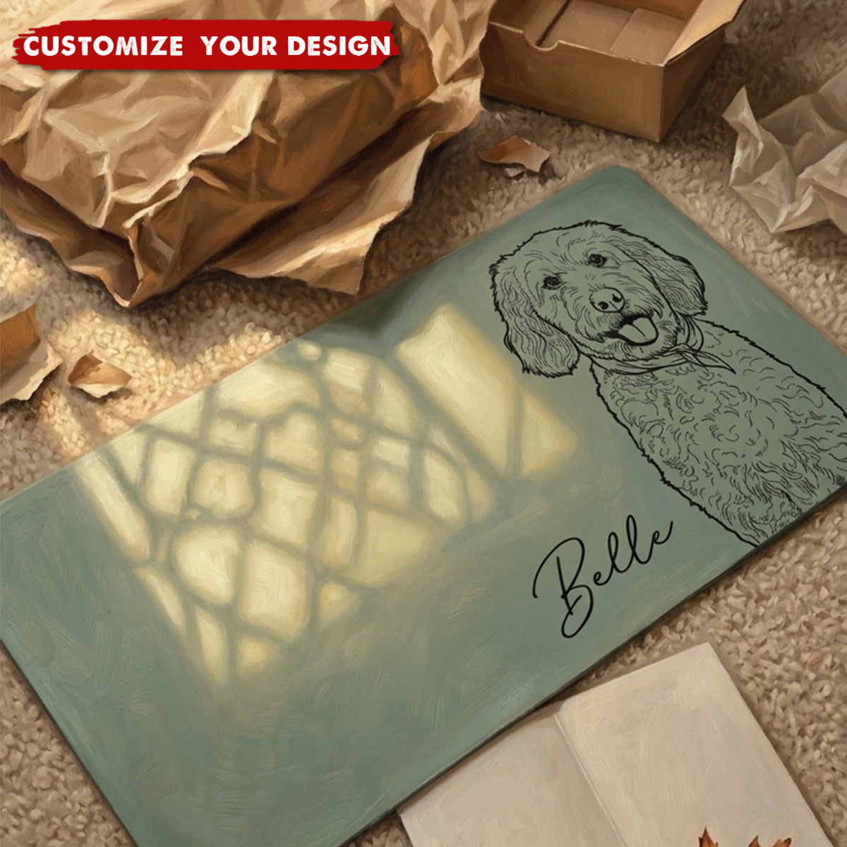 Custom Pet Portrait Sketch Line Art Gift For Pet Lovers - Personalized Desk Mat