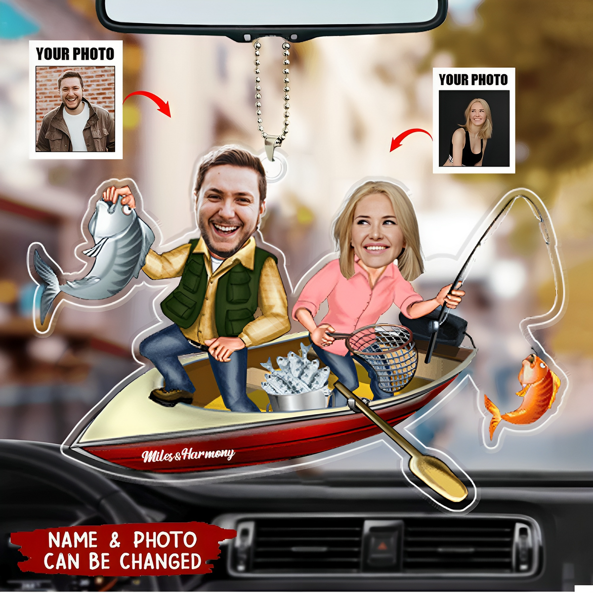 Fishing Couple Personalized Ornament Upload Face Photo, Gift For Him/Her