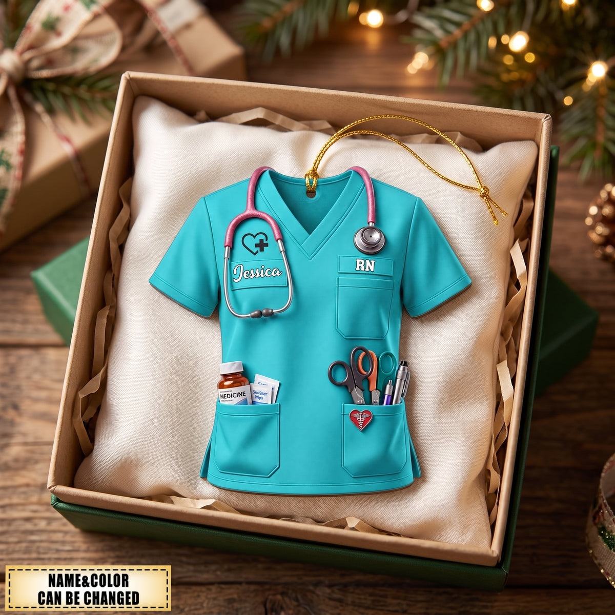 Personalized Nurse Scrubs Christmas Ornament, Custom RN Graduation Gift