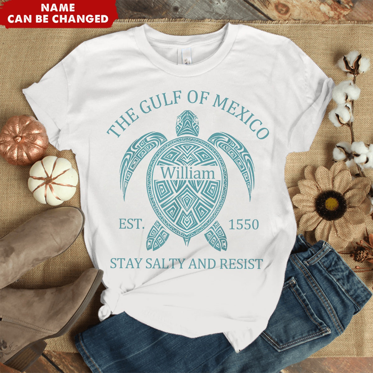 Gulf of USA America Mexico Est 1550 Personalized Name Turtle T-Shirt