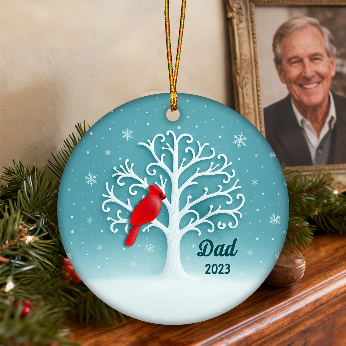 3D Sea Glass Effect Cardinal Memorial Tree - Personalized Ceramic Ornament