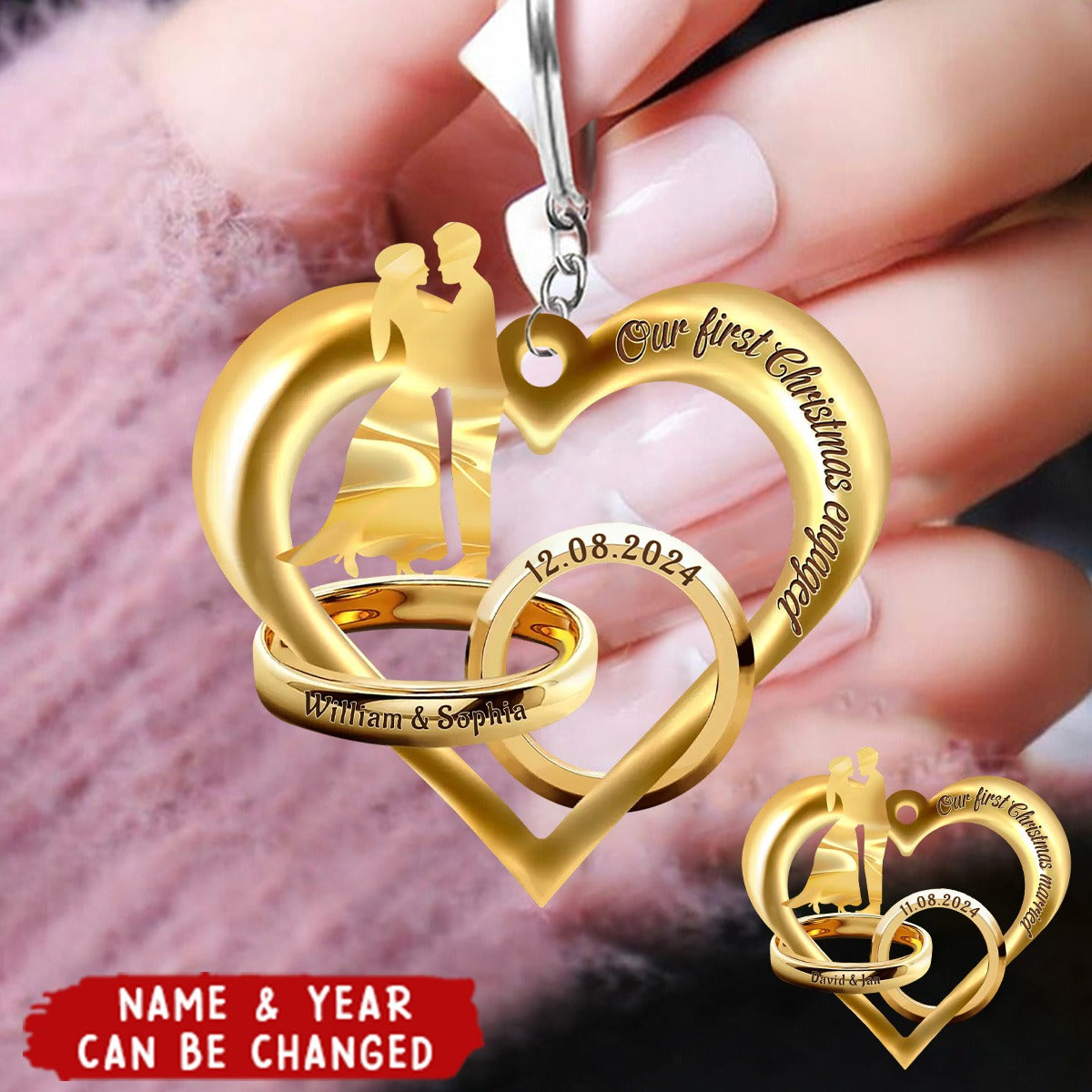 Custom Personalized Rings Of Love Acrylic Keychain - Gift Idea For Couple