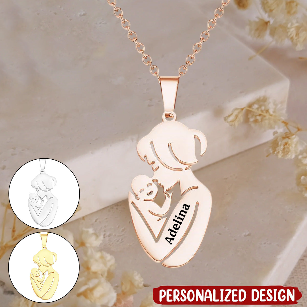 Mother And Baby - Personalized Mother Engraved Mother Baby Necklace
