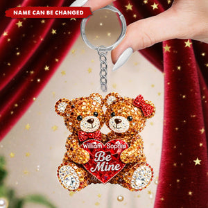 3D Effect Rhinestones Bear Couple - Personalized Acrylic Keychain