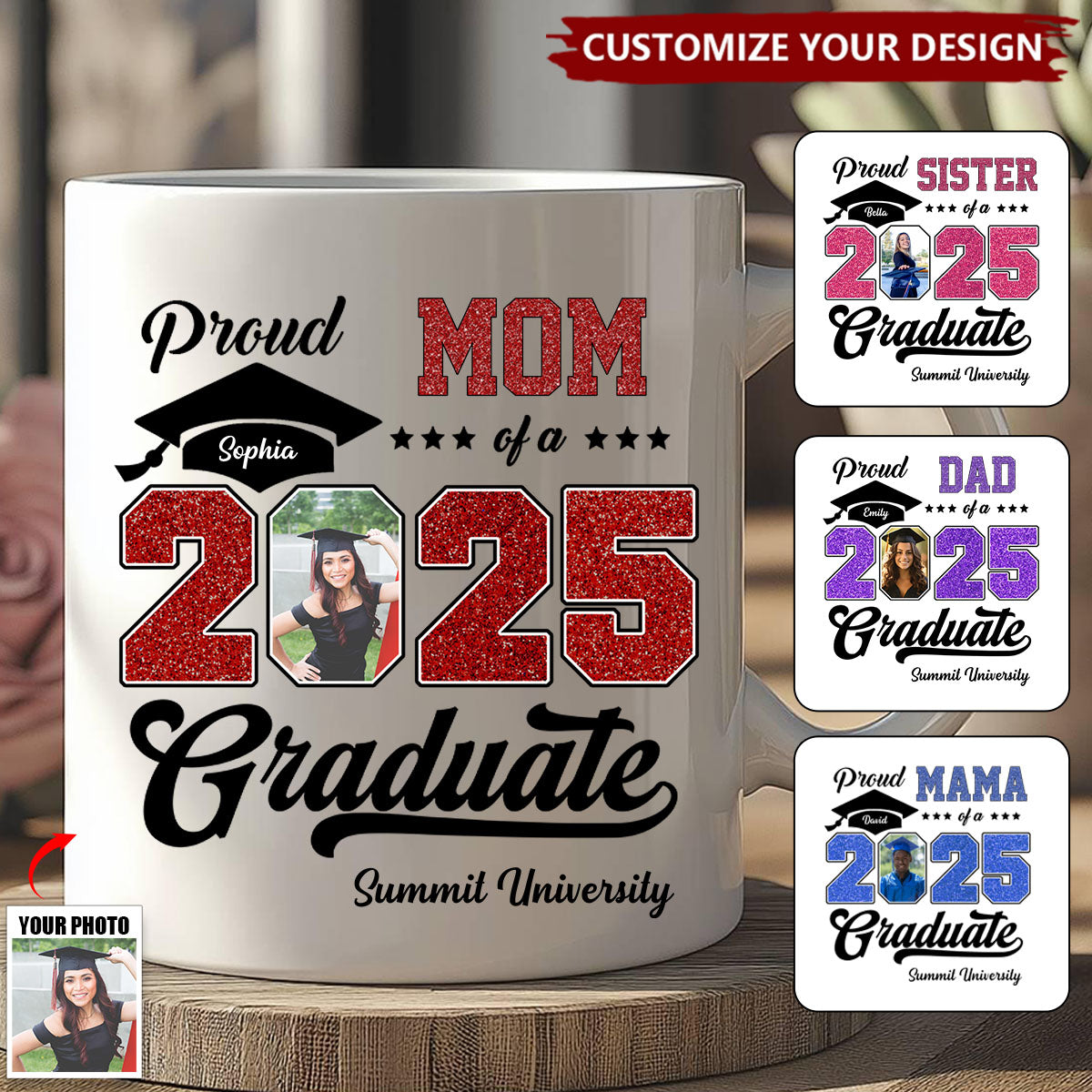 Personalized Graduation 2025 Mug, Proud Family Graduate Photo Class Of 2025