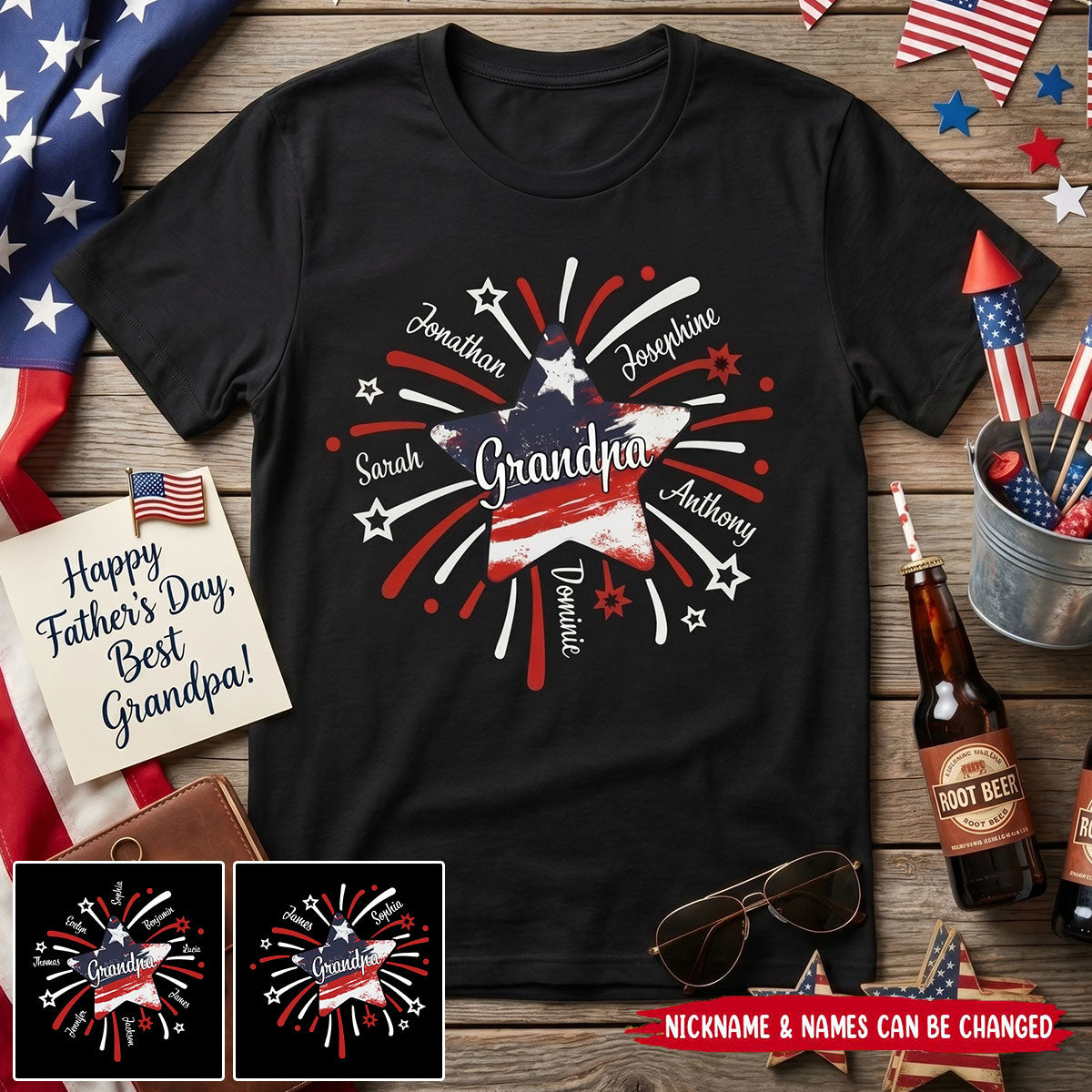 Personalized Papa Shirt With Grandchild Names, American Flag Father's Day T-Shirt