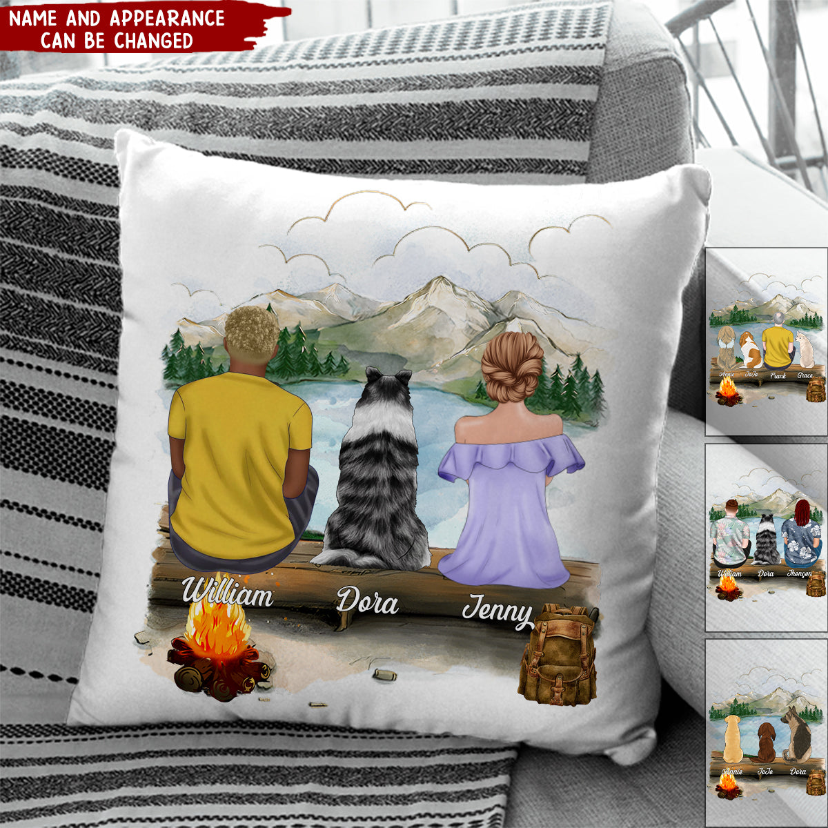 Hiking Mountain Dog And Couple - Personalized Pillow, Gift For Dog Lovers