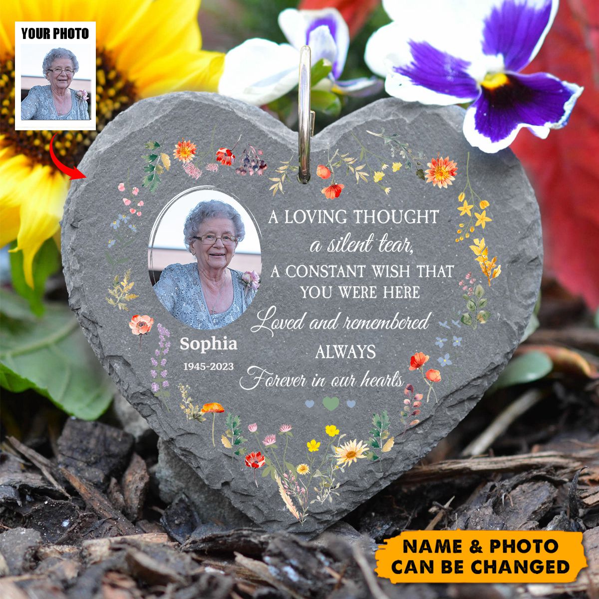 Forever In Our Hearts - Personalized Photo Memorial Garden Slate