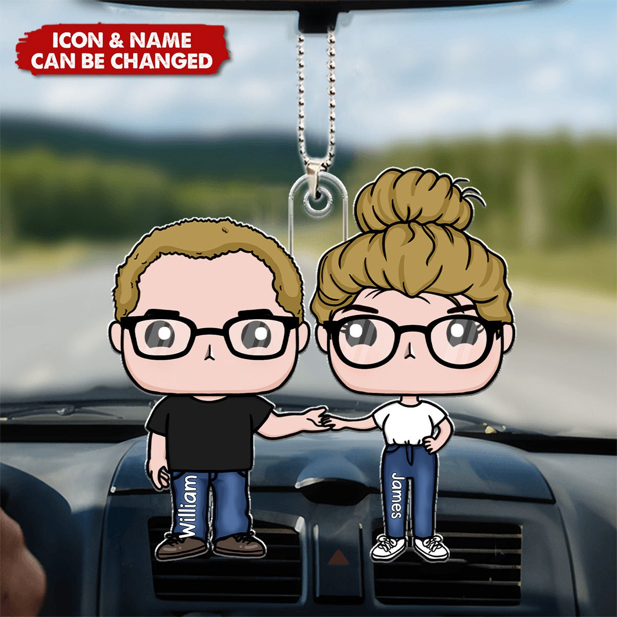 Couple Figure Personalized Acrylic Car Ornament - Valentine's Day Gifts For Wife, Husband