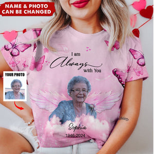 Memorial Pinky Butterfly Wings Upload Photo, A Big Piece Of My Heart Lives In Heaven Personalized 3D T-Shirt