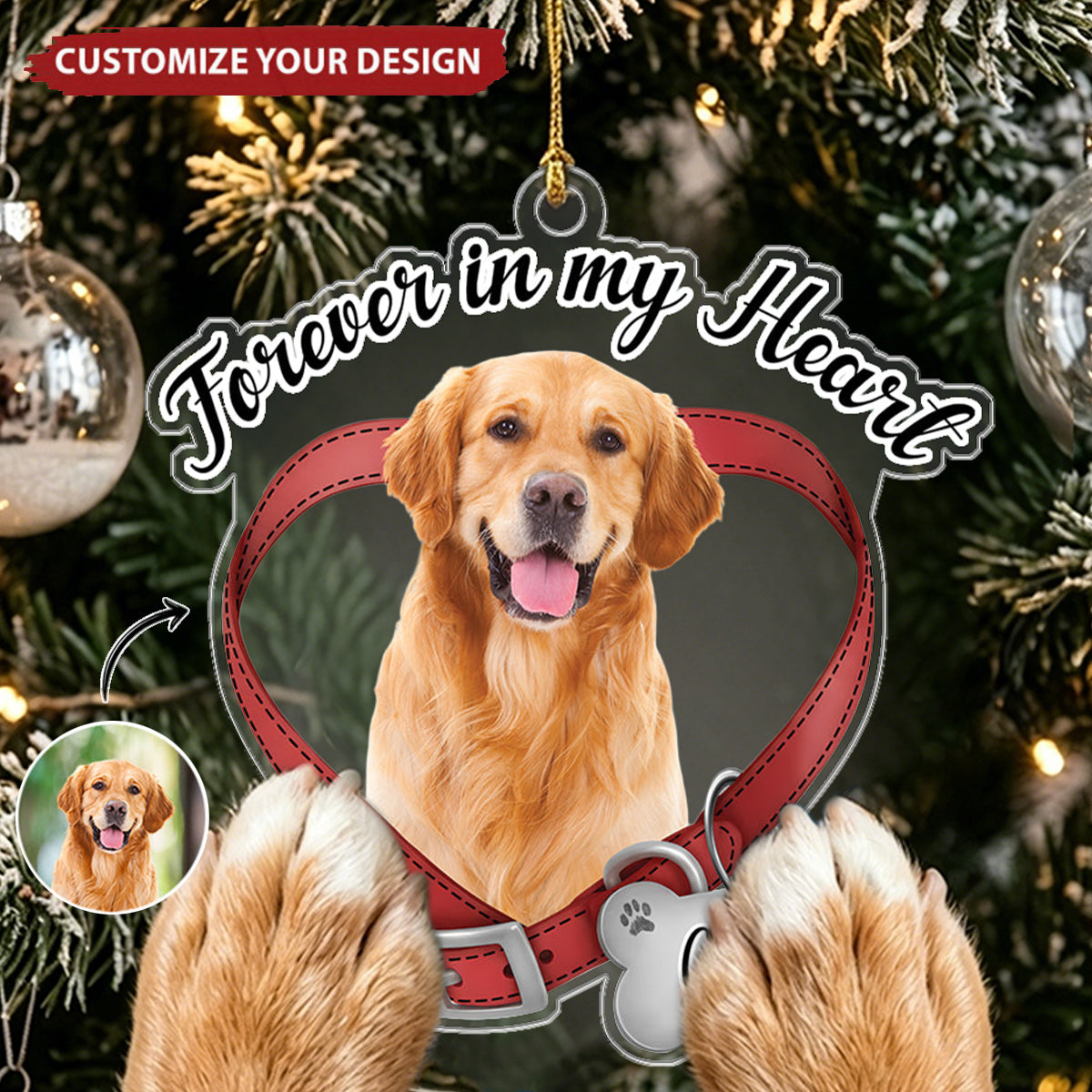 Custom Dog Photo Forever In My Heart Memorial Acrylic Ornament