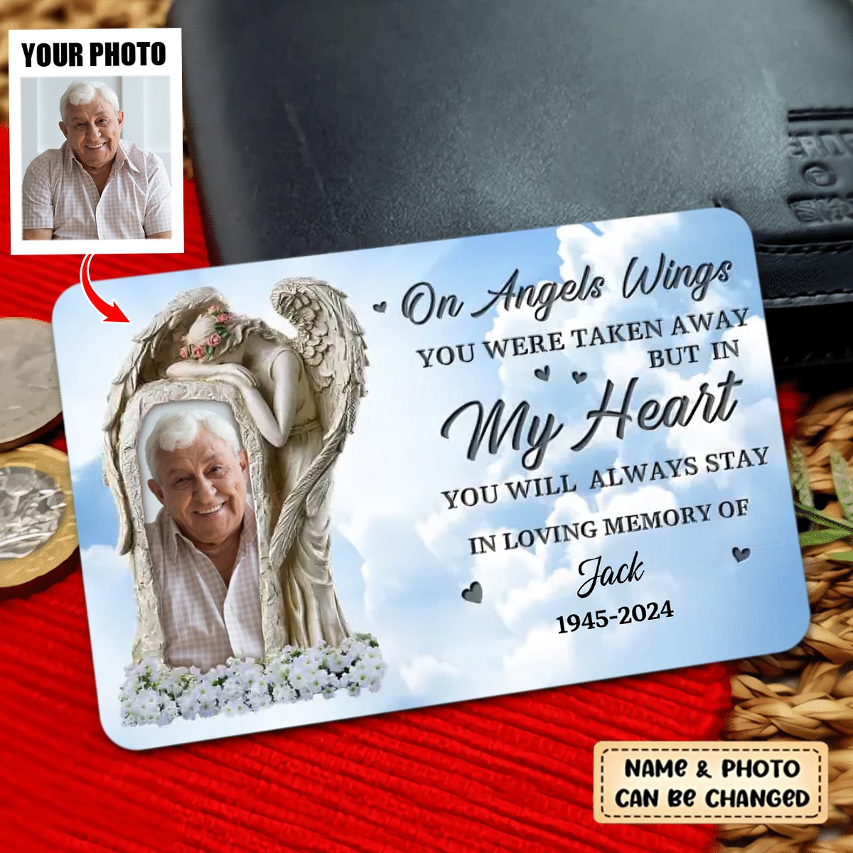 On Angels Wings You Were Taken Away - Personalized Wallet Card, Memorial Gift Idea