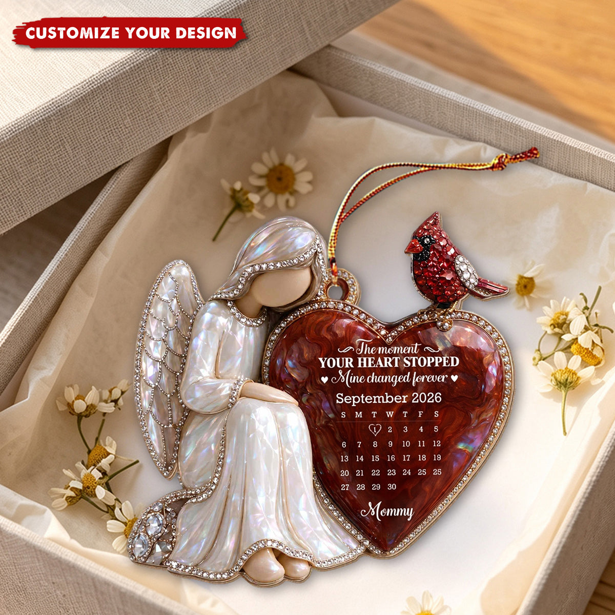 The Moment Your Heart Stopped Forever Angel Heart Cardinal-Custom Ornament, Gift For Loved Ones