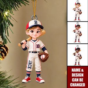 Personalized Baseball Player Ornament, Custom Youth Baseball Christmas Gift For Son