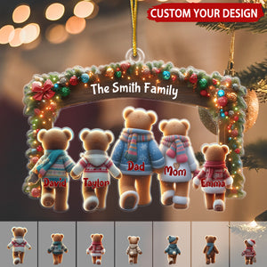 Bear Family Walking Hand In Hand Personalized Christmas Ornament