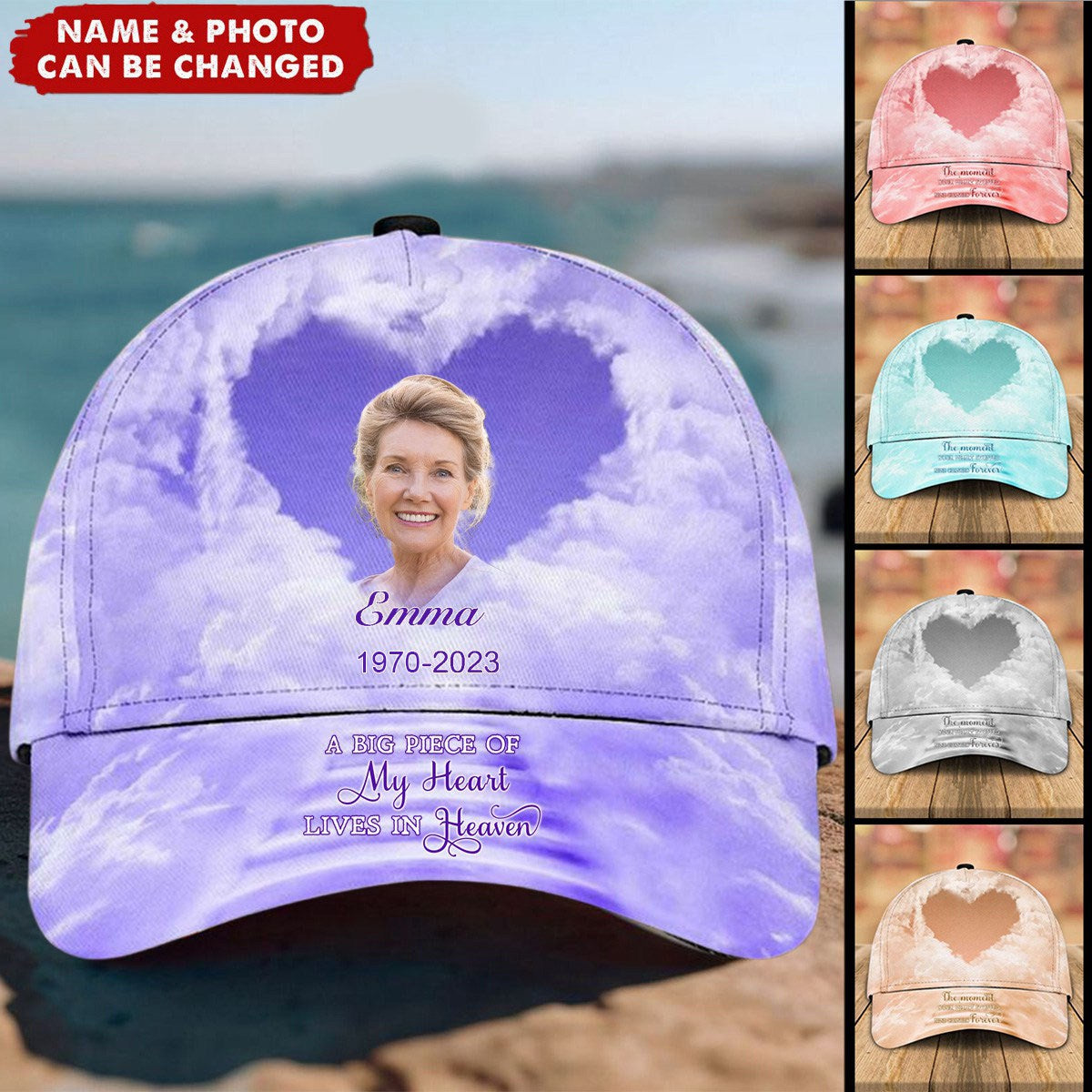 Memorial Upload Image Sky, A Big Piece Of My Heart Lives In Heaven Personalized Cap