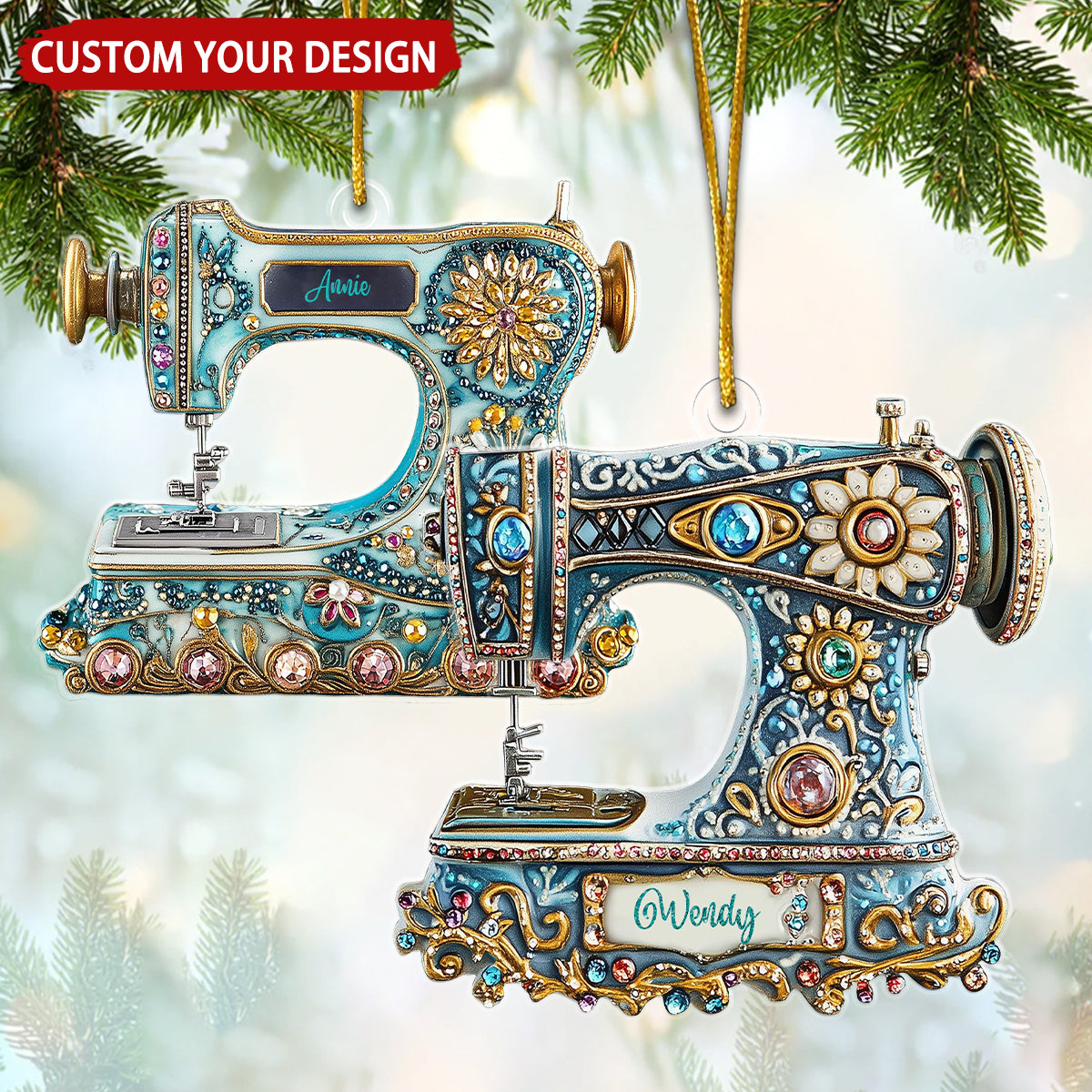 Exquisite Sewing Machine Personalized Christmas Ornament, Gift For Sewer