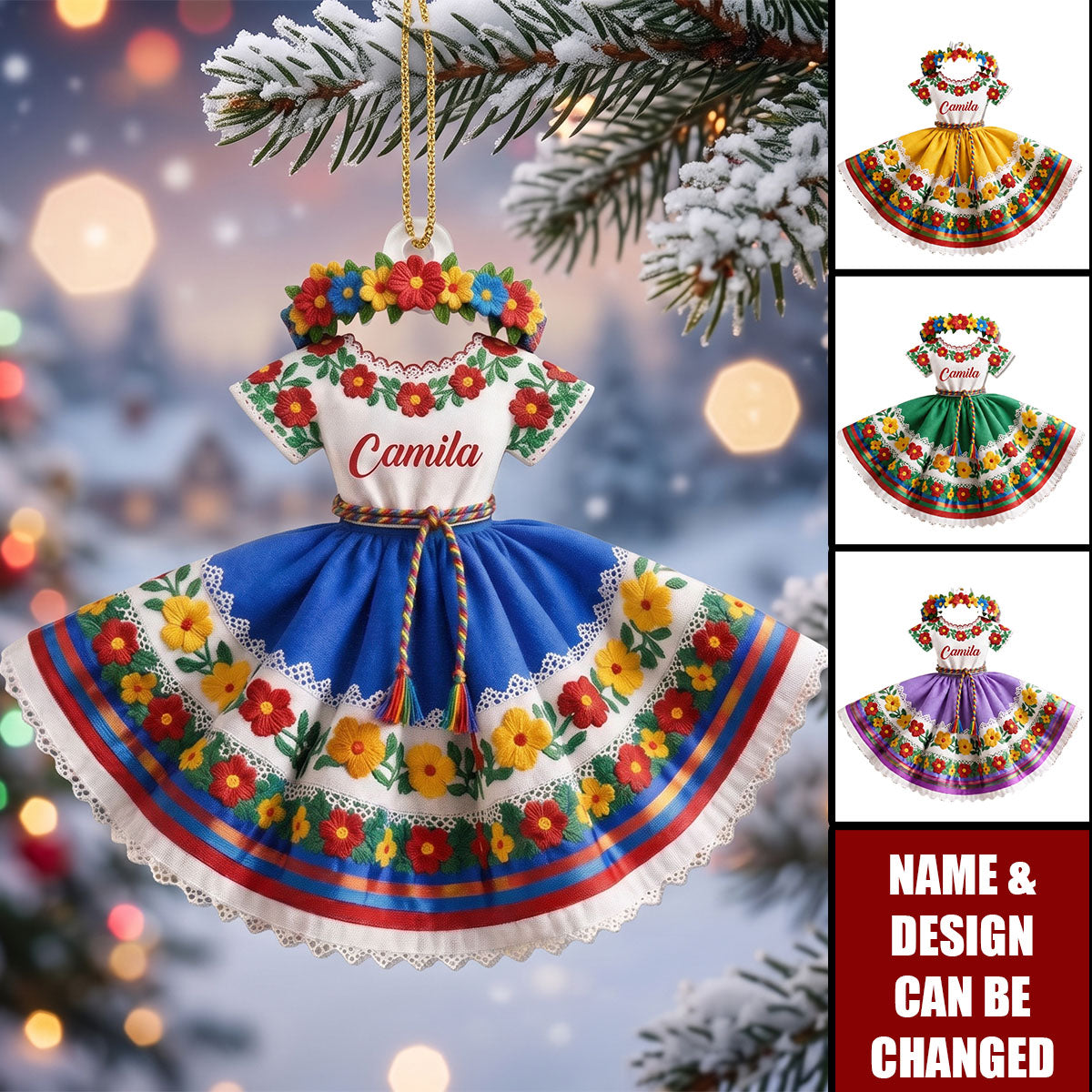 Hispanic Heritage Dress, Personalized Custom Acrylic Ornament, Gift For Family
