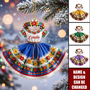 Hispanic Heritage Dress, Personalized Custom Acrylic Ornament, Gift For Family