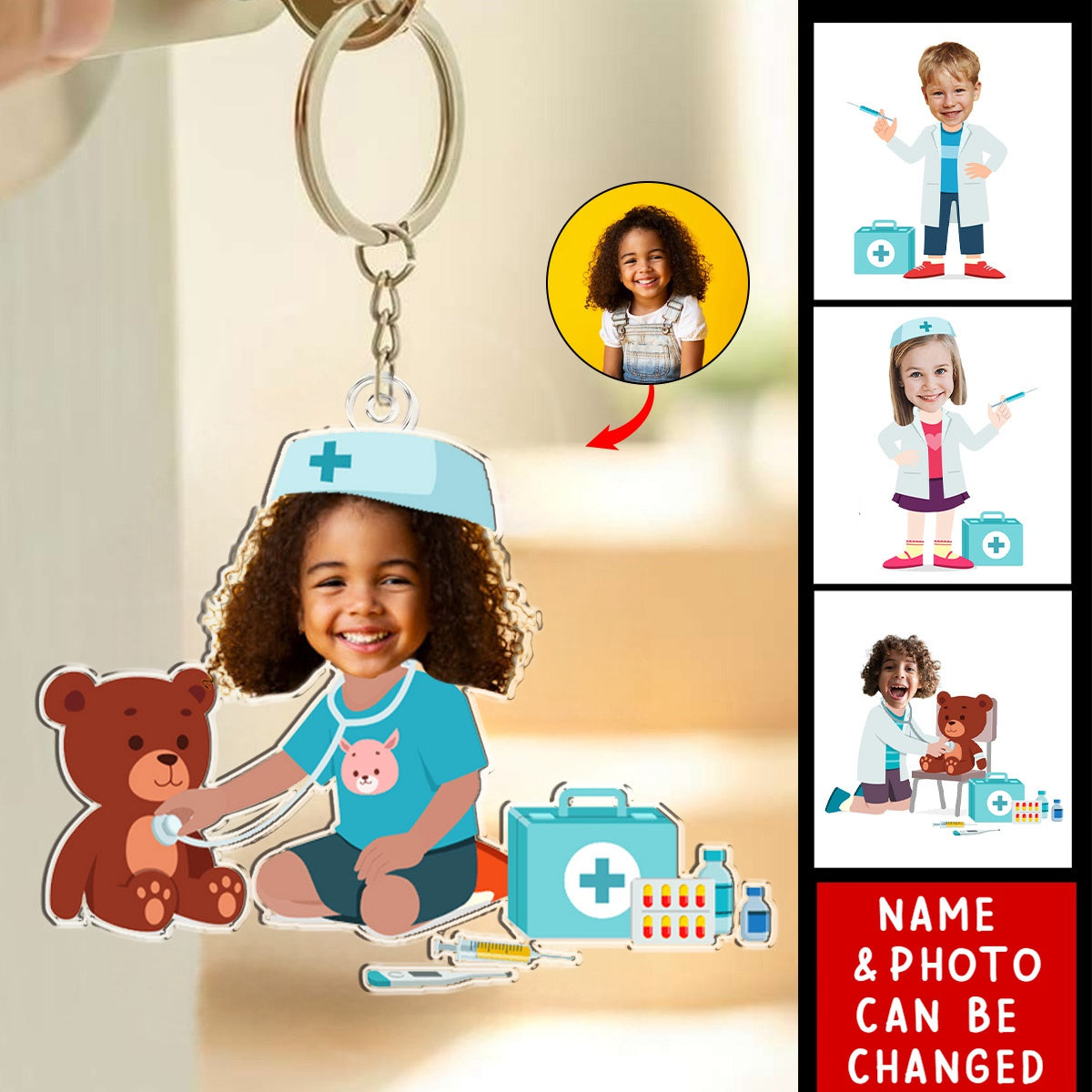 Doctor Nurse Kids Dream Jobs Sons Daughters - Personalized Photo Keychain