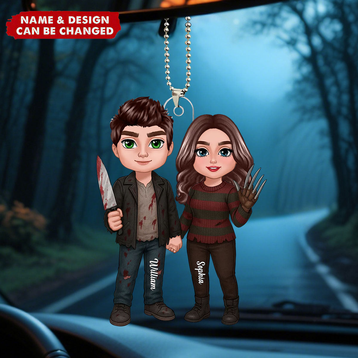 Halloween Horror Theme Couple Matching Personalized Acrylic Car Ornament