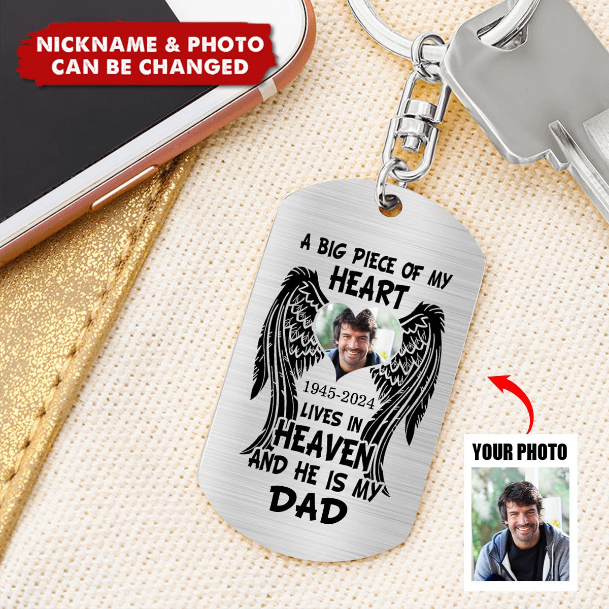 Personalized Memorial Dad/Mom Engraved Stainless Steel Keychain - Memorial Gift Idea For Family