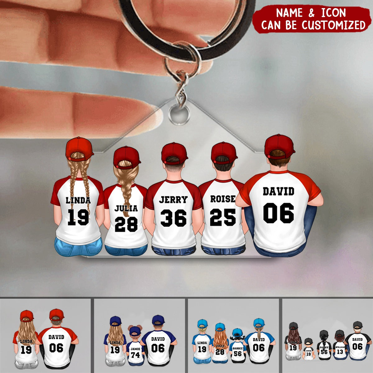 Baseball Family Sitting Back View Personalized Acrylic Keychain