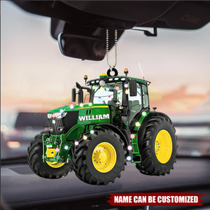 Farmer Tractor With Christmas Light Personalized Car Ornament