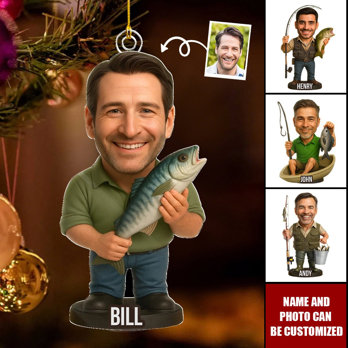 Custom Gifts For Fisherman - Personalized Photo Acrylic Ornament