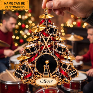Personalized Drum Set Christmas Ornament, Custom Drummer Tree Keepsake For Band Musicians