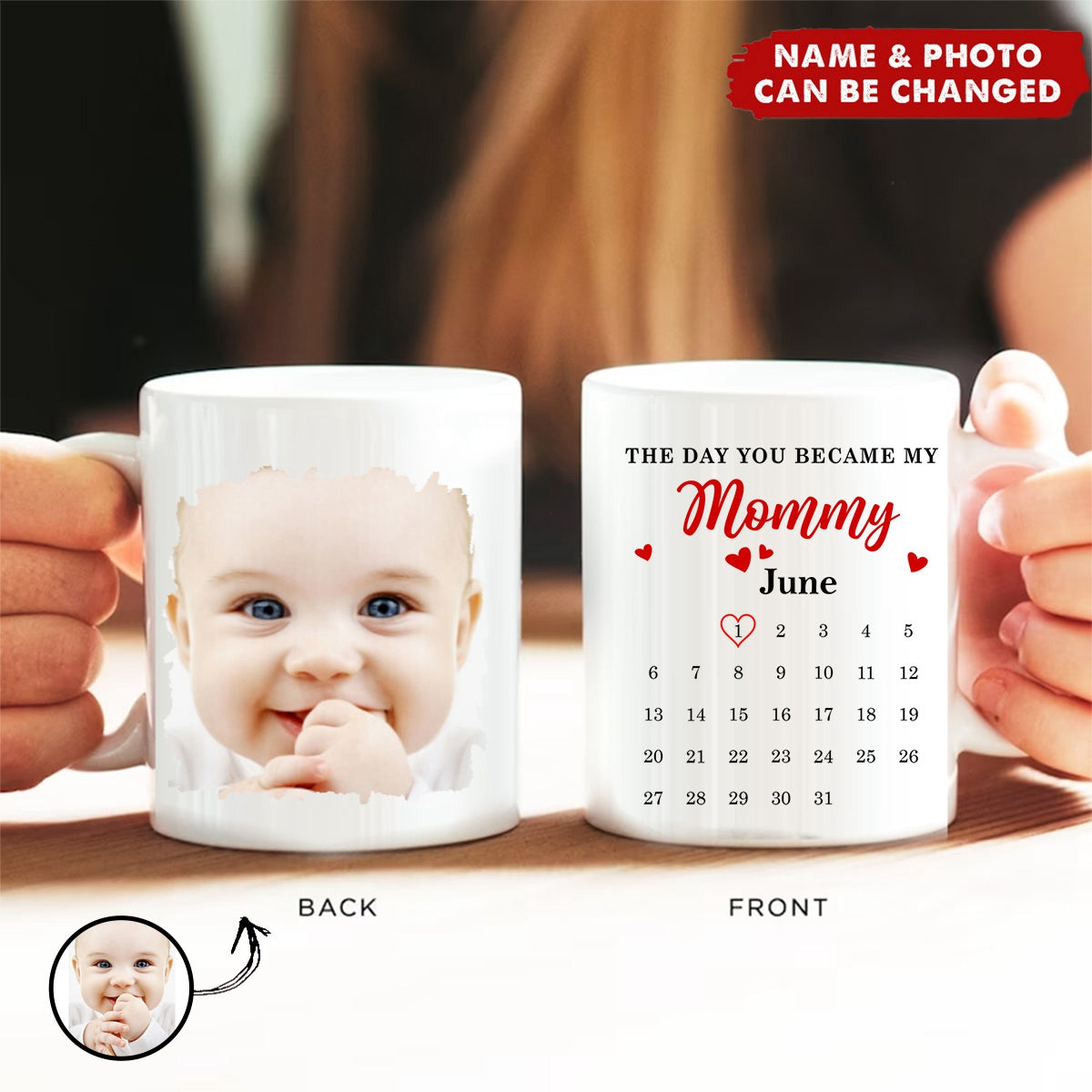 The Day You Became My Mommy Heart-shaped Personalized Mug