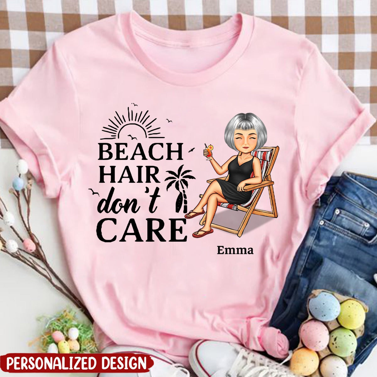Beach Hair Don't Care Cartoon - Personalized Shirt