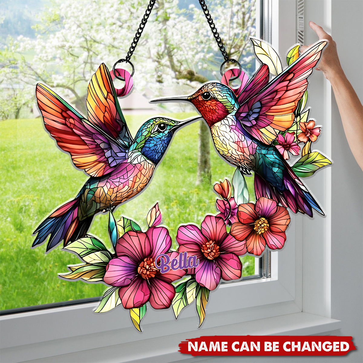 Coloful Hummingbird - Personalized Hummingbird Window Hanging Suncatcher Ornament