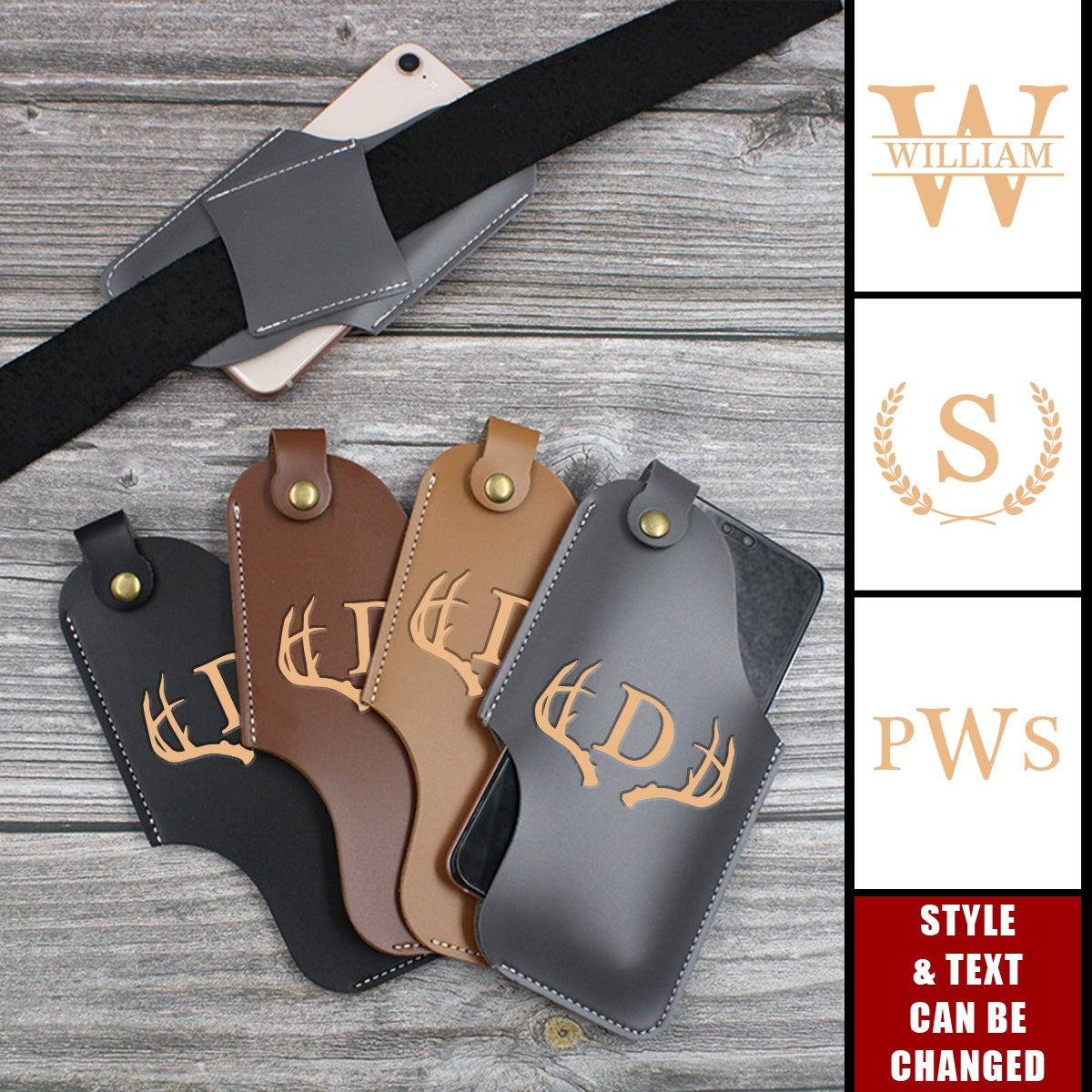 Personalized Leather Phone Loop Holster Case Pouch Belt Waist Bag