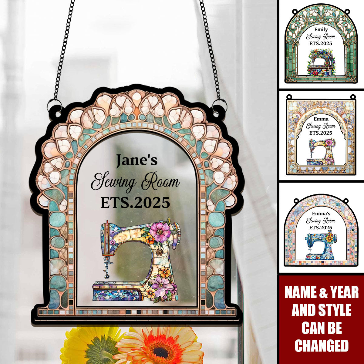 Personalized Custom Name Sewing Machine Craft Room - Custom Shape Suncatcher Hanging Ornament - Mother's Day Gift Idea