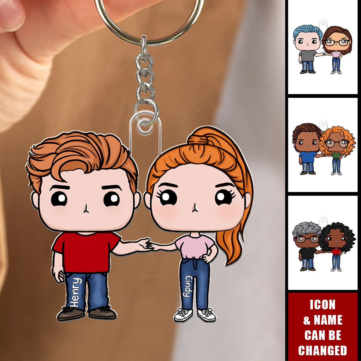 Couple Figure Personalized Acrylic Keychain - Valentine's Day Gifts For Wife, Husband
