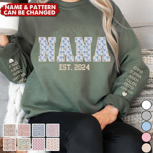 Embroidered Grandma Nana Mom And Kids Floral Applique Sweatshirt