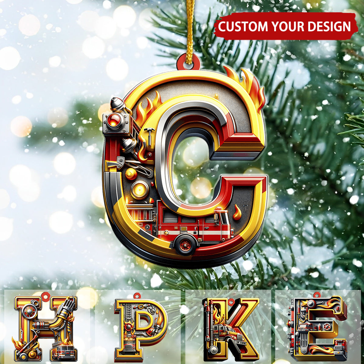 Firefighter Alphabet Personalized Ornament, Gift For Firefighter