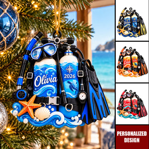 Personalized Scuba Diving Equipment Ornament, Custom Christmas Diving Gift