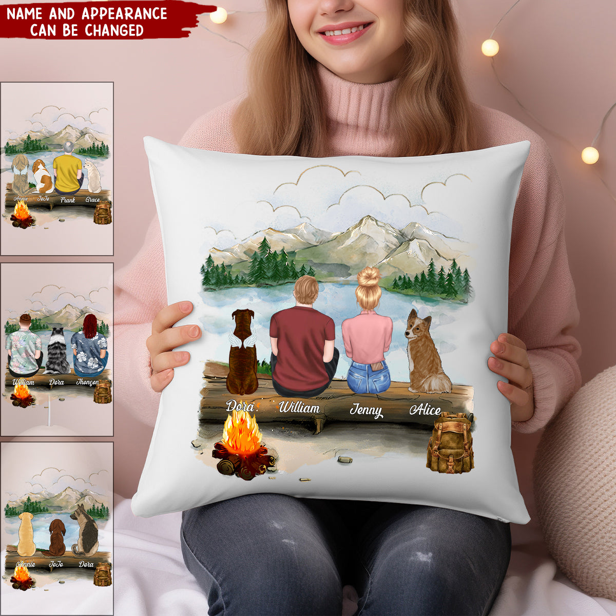 Hiking Mountain Dog And Couple - Personalized Pillow, Gift For Dog Lovers