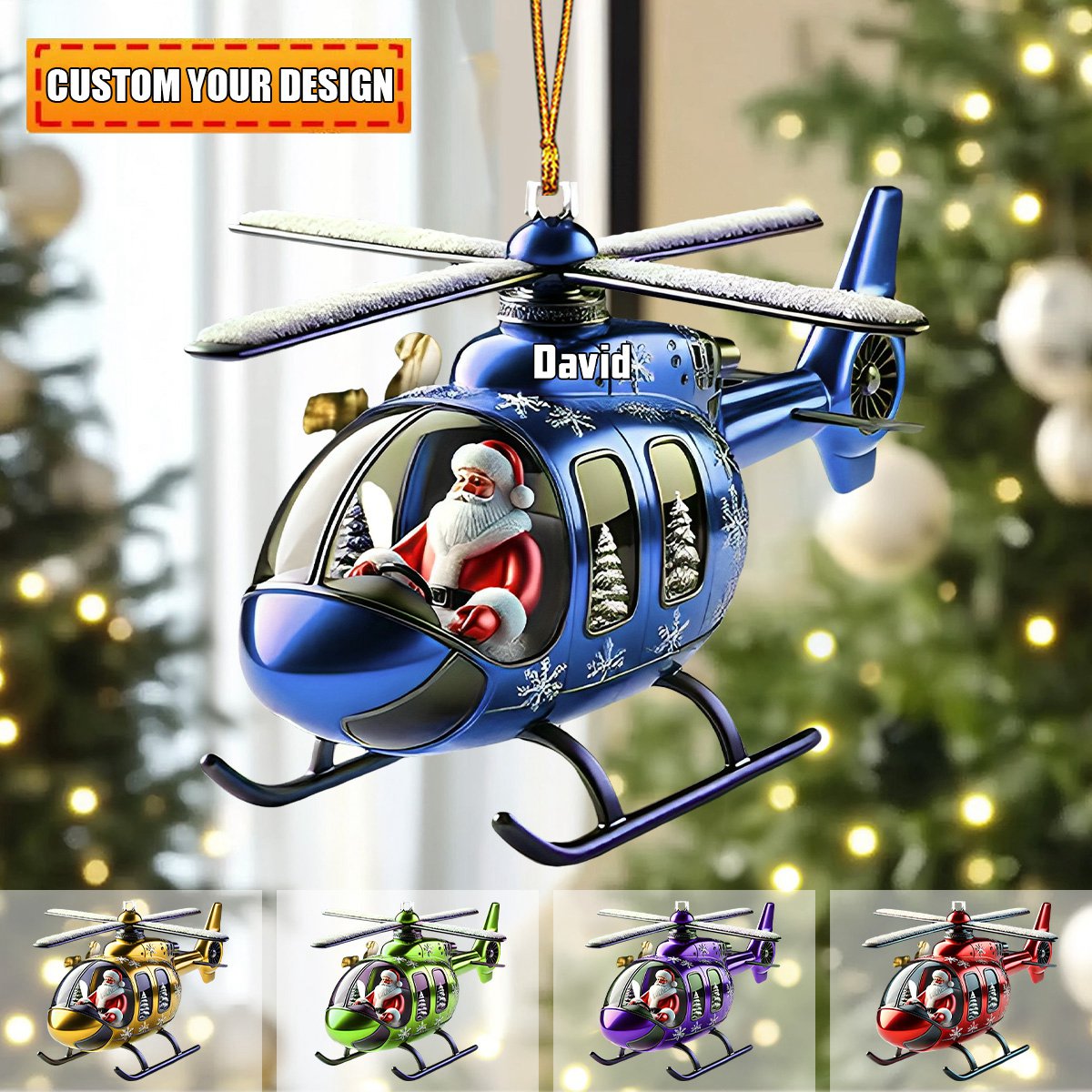 Custom Name Santa Helicopter Personalized Name Shaped Ornament