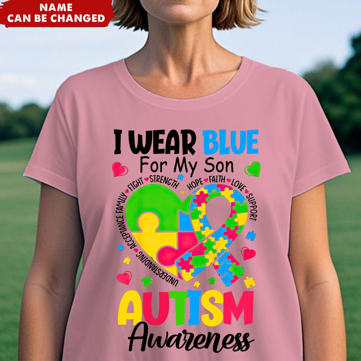 I Wear Blue For My Son/Daughter - Autism Awareness Personalized Name T-Shirt